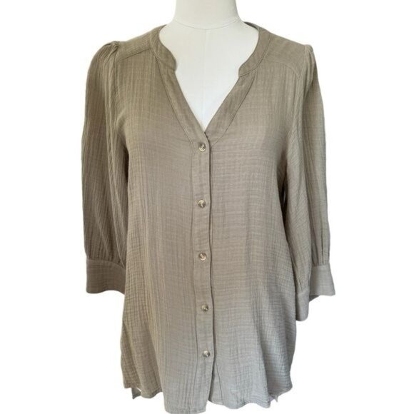 Anthropologie Porridge Gauzy Tunic Button down in Taupe Size Medium EUC - Picture 6 of 13
